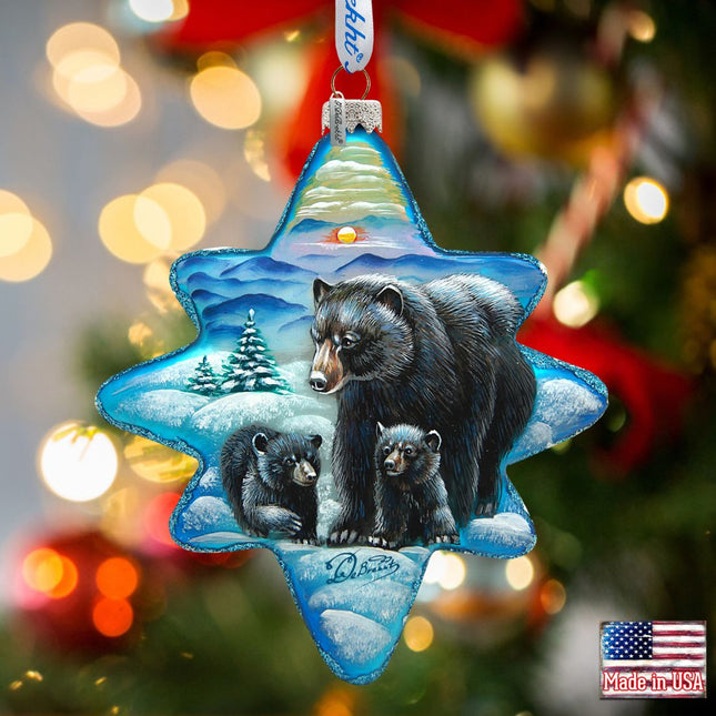 Black Bears Story North Star Glass Ornament by G. DeBrekht - Wildlife Holiday Decor - 755-090-0