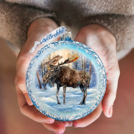 In the Heart of the Forest - Moose Medallion Glass Ornament by G. Debrekht - Wildlife Holiday Decor - 73383-4