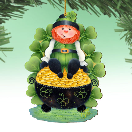 Lepricon's Pot Full of Gold Wooden Ornaments by Jamie Mills-Price - Celtic Decor - 8457707-MP-0