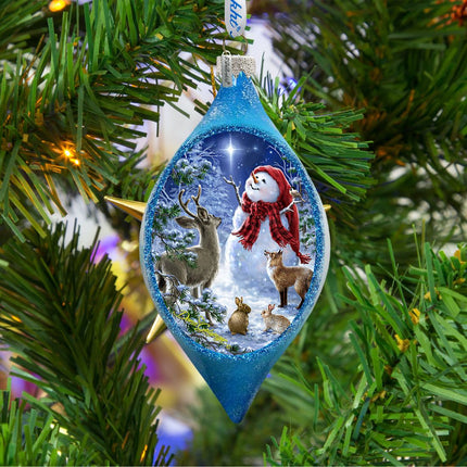 Trimming the Tree Snowman Glass Ornament by D. Gelsinger - Christmas Santa Snowman Decor - 757-103-DG-2