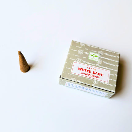 White Sage Incense - Satya | Box of 12 cones with support included-0