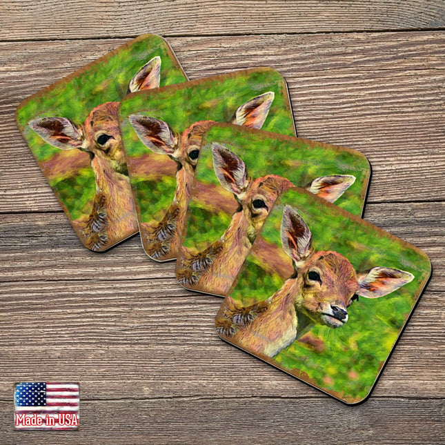 Deer Face Wooden Cork Coasters Gift Set of 4 by Nature Wonders - Nature Wildlife Decor  - 95288C-S4-0