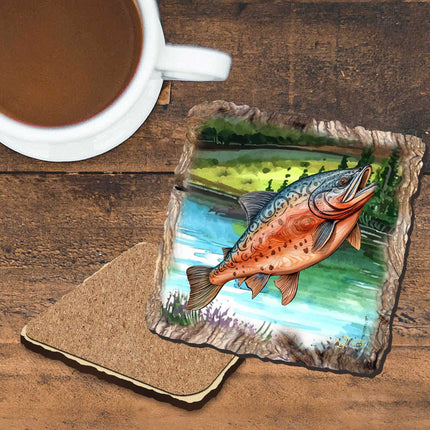 Salmon Wooden Cork Coasters Gift Set of 4 by Nature Wonders Nature Wildlife Decor  - 95394C-S4-1