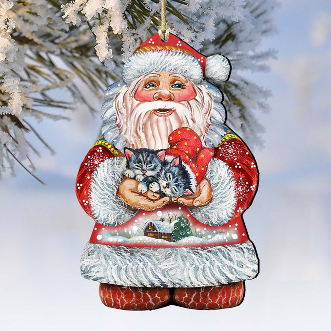 Kitten Holiday Santa Wooden Ornaments by G. DeBrekht - Christmas Santa Snowman Decor - 8117808-0