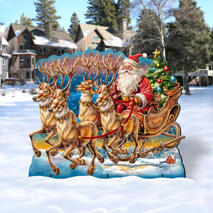 Santa in Sleigh Outdoor Decor by G. Debrekht - Christmas Santa Snowman Decor - 8611037F-1