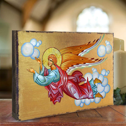 Flying Angel Wooden Gold Plated Religious Christian Sacred Icon - Inspirational Icon Decor - 85034-1