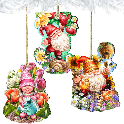 Gnomes Wooden Ornaments Set of 3 by Gelsinger - Christmas Santa Snowman Decor - 8461060-S3-DG-1