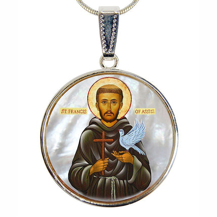 Our Lady of Perpetual Help Silver Plated Mother of Pearl Necklace Jewelry - 43024-1