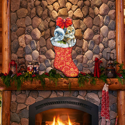 Kitty Cats Christmas Stocking Christmas Door Decor by G. DeBrekht - Christmas Santa Snowman Decor - 8114021H-3