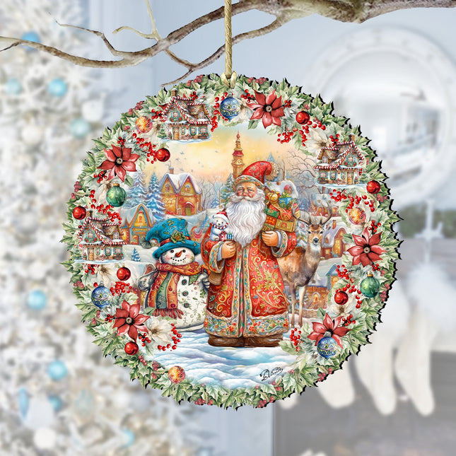 Merry Christmas Wreath Wooden Ornaments by G. Debrekht Christmas Santa Snowman Decor - 8611069-0