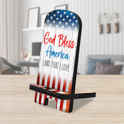 God Bless America Cell Phone Stand Wood Mobile Tablet Holder Charging Station Organizer - 892073-0