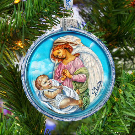 Jesus and Angel Cut Ball Glass Ornament by G. DeBrekht - Nativity Holiday Decor - 764-006-2