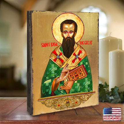 Saint Basil Wooden Gold Plated Religious Christian Sacred Icon - Inspirational Icon Decor - 85053-1