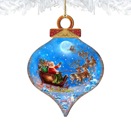 Santa Magical Flight Wooden Ornaments by Gelsinger - Christmas Santa Snowman Decor - 8031020-1314-4