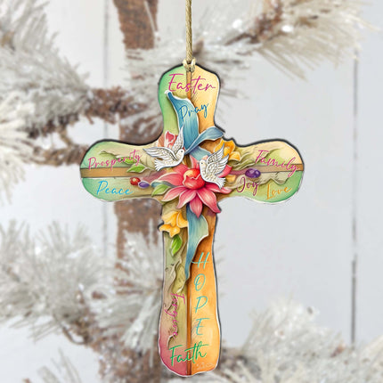 Easter Cross with Doves Wooden Ornaments by G. DeBrekht Easter Spring Decor - 8688167-4