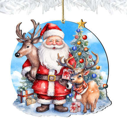 Santa with Reindeer Wooden Ornaments by G. Debrekht Christmas Santa Snowman Decor - 8611032-3
