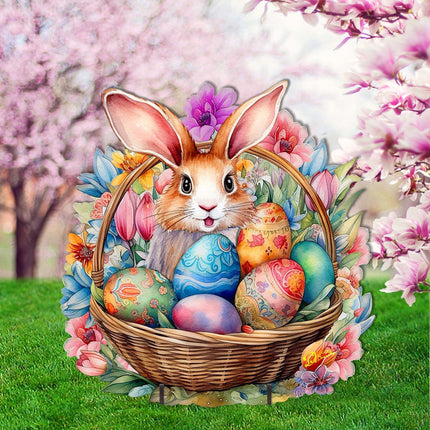 Bunny in a Basket Easter Yard Sign by G. DeBrekht - Easter Spring Decor - 8652764F-3