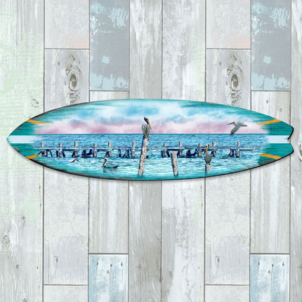 Seabirds Pelicans Surfboard Coastal Door Art by G. DeBrekht - Coastal Sea-Life Decor - 8490106HS-2