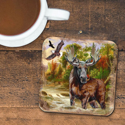 Moose Wooden Cork Coasters Gift Set of 4 by Nature Wonders - Nature Wildlife Decor  - 95216-2C-S4-2
