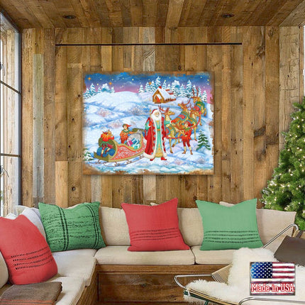 Bellowed Carrier Santa Wooden Wall Art by G. DeBrekht - Christmas Santa Snowman Decor - 8173843B-4