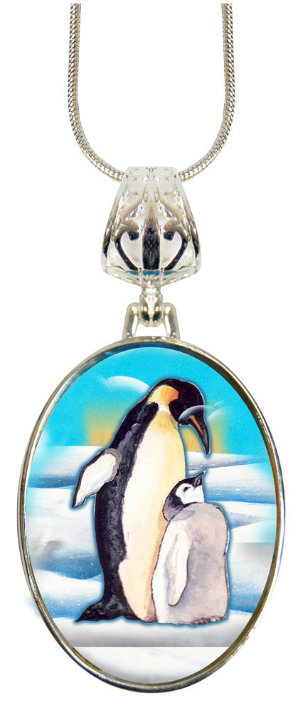 Love Coup[e Penguins Silver Plated Mother of Pearl Jewelry Pendant Necklace - 44033-2-0