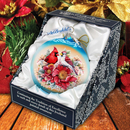 Romantic Cardinals Ball Glass Ornament by G. Debrekht - Christmas Decor - 73378-4