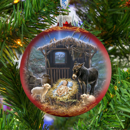 Born in A Stable Glass Ornament by D. Gelsinger - Nativity Holiday Decor - 71157-1726-2