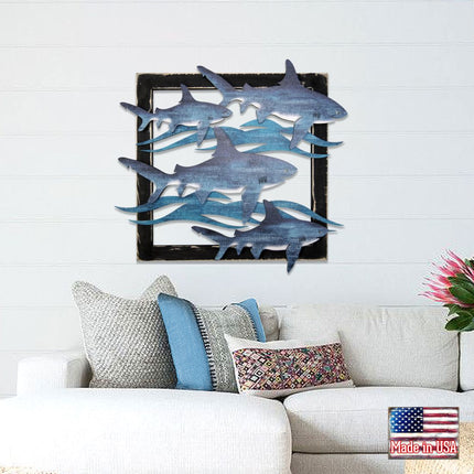 Great White Sharks Rustic Wood Wall Decor by G. DeBrekht - Coastal Sea-Life Decor - G98515S4-2