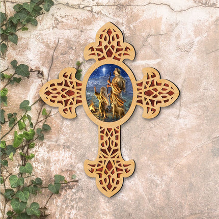 Starlight Shepherd Pointy Wooden Cross by D. Gelsinger - Inspirational Icon Decor - 88387-DG-2