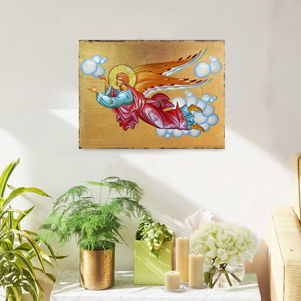 Flying Angel Wooden Gold Plated Religious Christian Sacred Icon - Inspirational Icon Decor - 85034-2