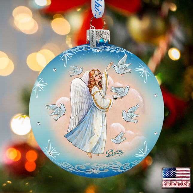 Angel Doves Ball Glass Ornament by G. DeBrekht - Nativity Holiday Decor - 73561-0