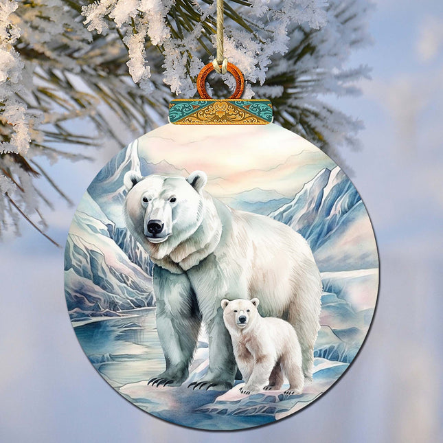 Polar Bear in Snowy Bliss Wooden Ornaments by G.Debrekht - Wildlife Holiday Decor - 870049-0