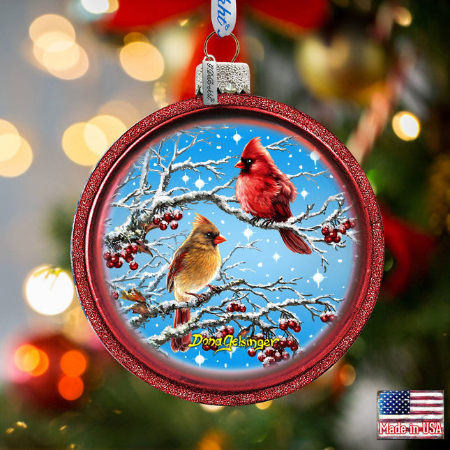 Winter Birds At Night Glass Ornament by D. Gelsinger - Christmas Decor - 71110C-DG-0
