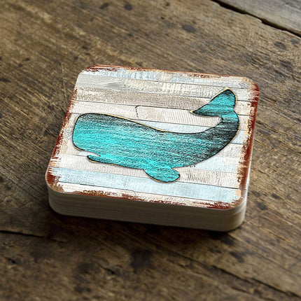 Humpback Whale Coastal Wooden Cork Coasters Gift Set of 4 by Nature Wonders - Coastal Sea-Life Decor - 8198516-2-9C-S4-2