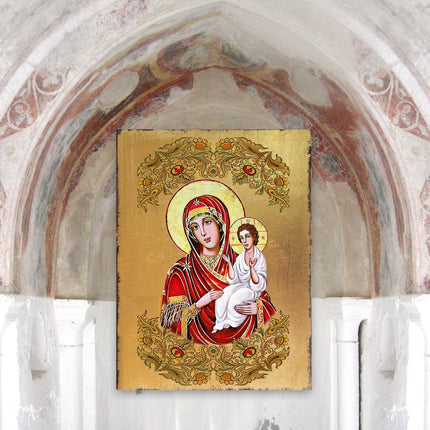 Virgin Mary Directress Wooden Gold Plated Religious Orthodox Sacred Icon - Inspirational Icon Decor - 85029-3