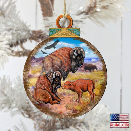 Buffalos Ball Wooden Ornaments by G. DeBrekht - Wildlife Holiday Decor - 8025218-1