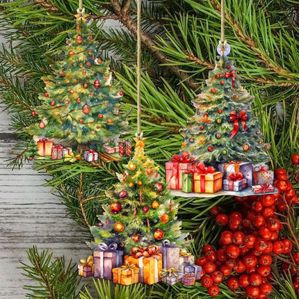 Christmas Tree Decorative Wooden Ornaments Set of 3 by G. Debrekht - Christmas Decor - 8091044-S3-2