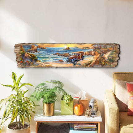 Retro Car on Beach Wooden Wall Art by G. DeBrekht Coastal Decor - 8491114W-1