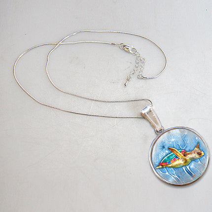Turtle Pendant Silver-Plated Mother of Pearl Jewelry Pendant Necklace - 44053-3