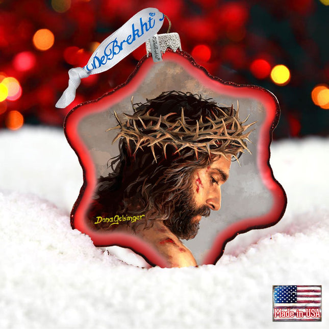 Father Forgive Them Snowflake Glass Ornament by D. Gelsinger - Christmas Santa Snowman Decor - 754-103-DG-0