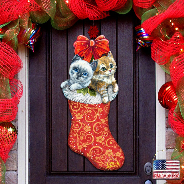 Kitty Cats Christmas Stocking Christmas Door Decor by G. DeBrekht - Christmas Santa Snowman Decor - 8114021H-0