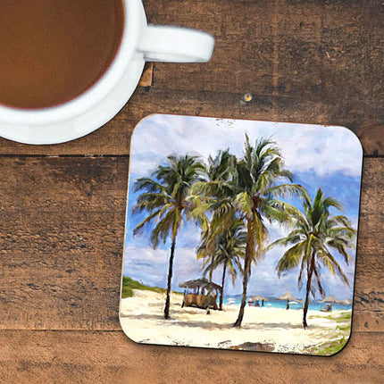 Palm Trees Beach Coastal Wooden Cork Coasters Gift Set of 4 by Nature Wonders - Coastal Sea-Life Decor - 95258C-S4-3