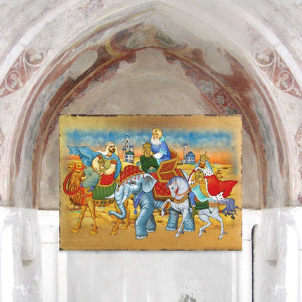 Three Kings Block Wooden Gold Plated Religious Christian Sacred Icon - Inspirational Icon Decor - 85039-3