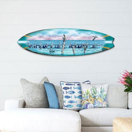 Seabirds Pelicans Surfboard Coastal Door Art by G. DeBrekht - Coastal Sea-Life Decor - 8490106HS-0
