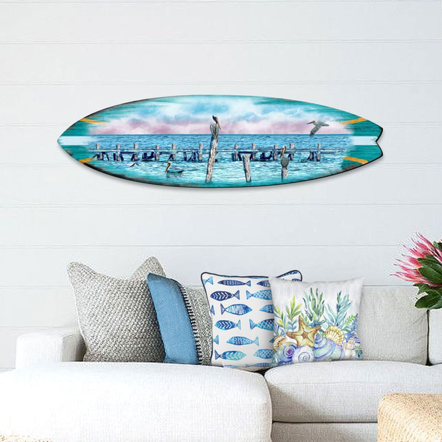 Seabirds Pelicans Surfboard Coastal Door Art by G. DeBrekht - Coastal Sea-Life Decor - 8490106HS-0