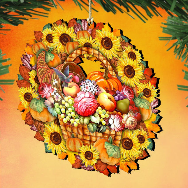 Flower Fall Wreath Wooden Ornaments by G. DeBrekht - Thanksgiving Halloween Decor - 8185305-5-0