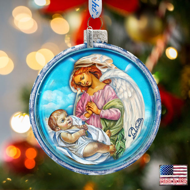 Jesus and Angel Cut Ball Glass Ornament by G. DeBrekht - Nativity Holiday Decor - 764-006-0