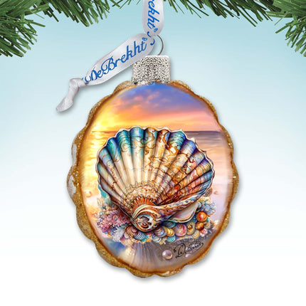Glass Christmas Tree Decorations - Ocean Shell Keepsake Glass Ornaments by G. Debrekht - Coastal Holiday Decor - 777397-2