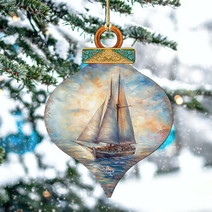 Holiday Coastal Ornaments - Sailboat Symphony Wooden Ornaments by G.Debrekht Coastal Holiday Decor - 8688172-1