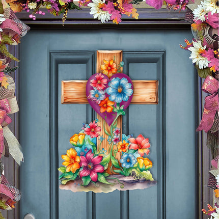 Easter Floral Cross Holiday Door Decor by G. Debrekht - Easter Spring Decor - 8688166H-3